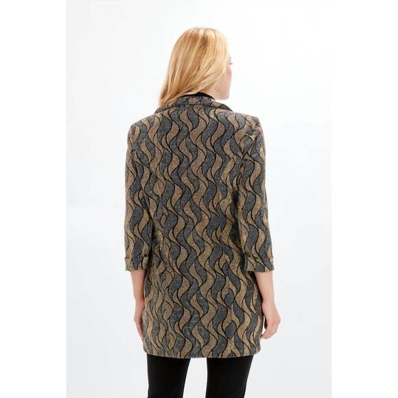 NEW FRANK LYMAN shimmer wave motif jacket in gold/navy - Picture 2 of 4